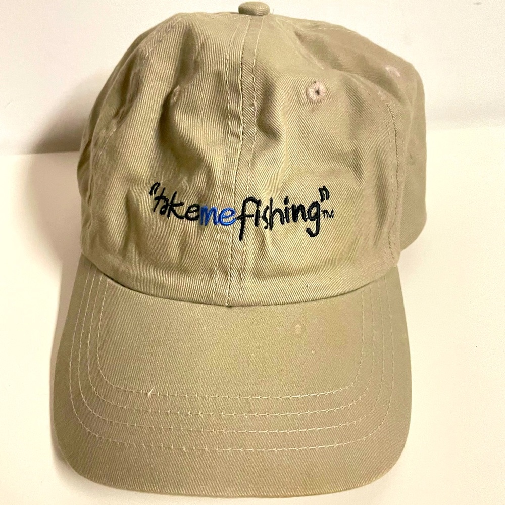 Vintage 90s Take Me Fishing khaki hat baseball